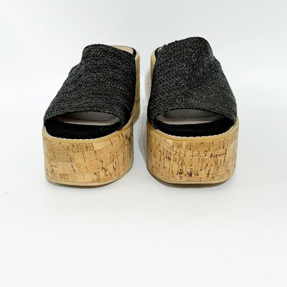 ASOS Design Toya Cork Wedge Black Weave Platform Open Toe Sandals Size 9 - Picture 2 of 10